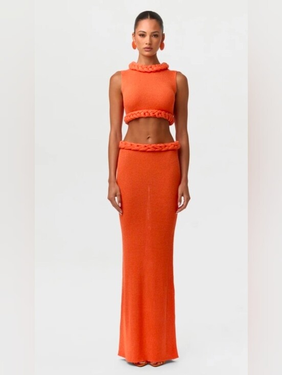 naked wardrobe Dresses & Skirts - NWT Naked Wardrobe Braided Knit Maxi Skirt Orange Long S